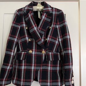 NWOT Boston Proper Navy Red White Plaid Blazer size 4